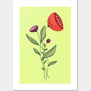 Spring Flowers Abstract Botanical Line Art Posters and Art